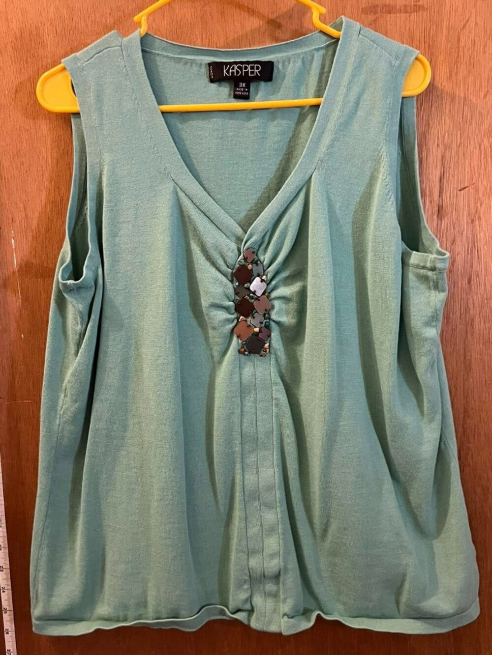 Size 3X - Kasper - Light Green Sleeveless Sweater w/Beaded Adornment